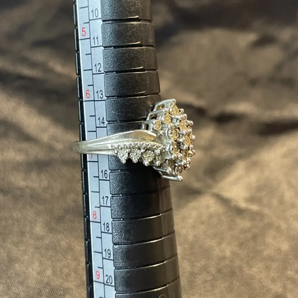Vintage SS 925 Sterling Silver Cubic Zirconia Cluster Bypass Ring Sz7